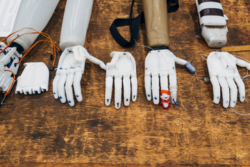 An assortment of DIY built 3D printed hands.