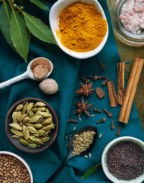 Colourful food background with spices