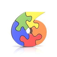 Puzzle jigsaw number SIX 6 3D