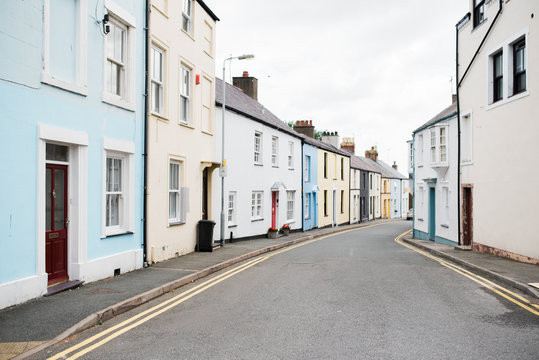 colorful houses in street in Wales