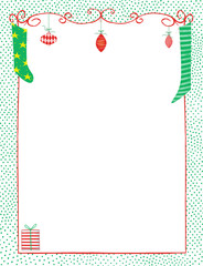 Christmas Frame of Whimsical Ornaments and Stockings