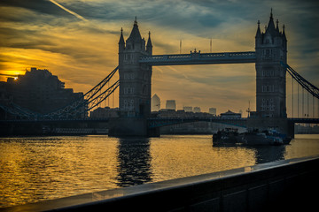 Tower Bridge in London, UK at sunrise