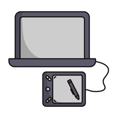 computer with graphic tablet icon over white background computer vector illustration