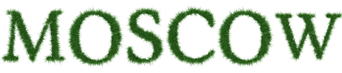 Moscow - 3D rendering fresh Grass letters isolated on whhite background.