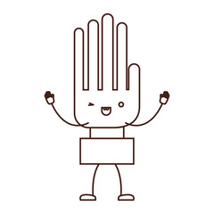 hand kawaii caricature with open arms standing in brown color contour vector illustration