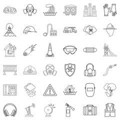 Disaster icons set, outline style