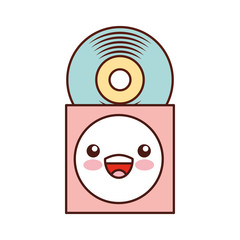 kawaii music cover with vinyl record in paper case vector Illustration