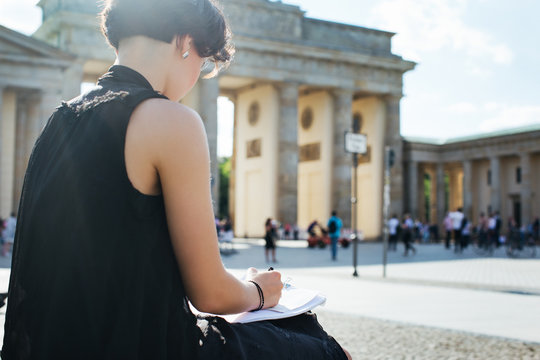 Berlin - Young Artist Drawing Outdoors Near Brandenburg Gate