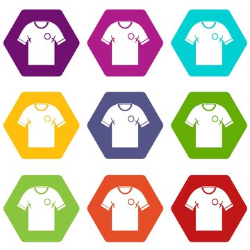 Soccer shirt icon set color hexahedron
