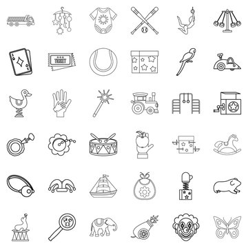 Clown icons set, outline style