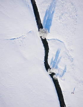 Amazing drone view of snowy river