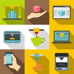 Three dimensional printing machine icons set