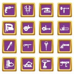 Electric tools icons set purple