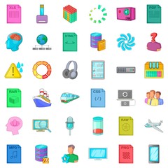 Computer file icons set, cartoon style
