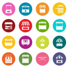 Street food truck icons many colors set