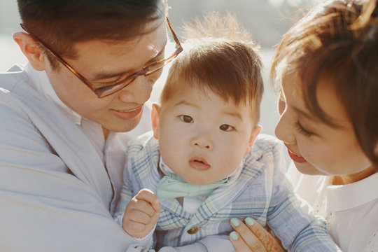 Close Up Portrait of Young Korean Family