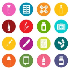 Different drugs icons many colors set