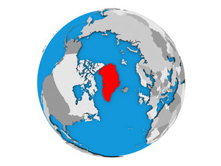 Greenland on globe isolated