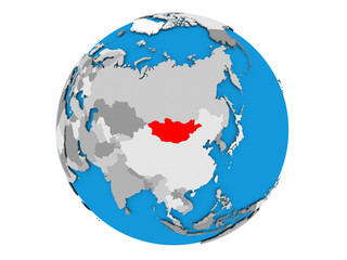 Mongolia on globe isolated