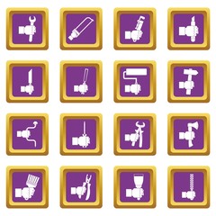 Hand tool icons set purple