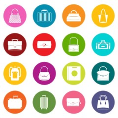 Bag baggage suitcase icons many colors set