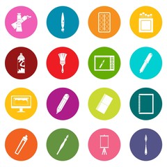 Design and drawing tools icons many colors set