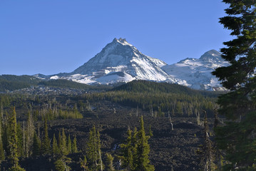 Oregon Cascade Mtns; North & Middle Sister from McKenzie Pass