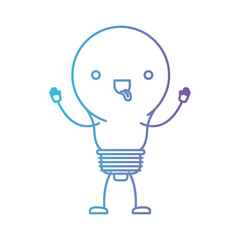 light bulb kawaii caricature with open arms standing in color gradient silhouette from purple to blue vector illustration