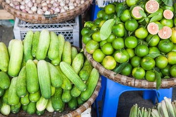 tropical spices and fruits sold at a local market in Hanoi (Vietnam)