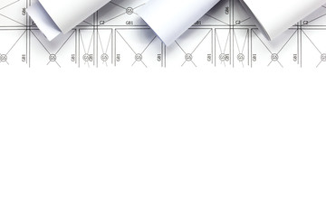Abstract engineering drawings background with blank for your word. Construction plan tools with empty space on desk.