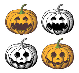 Jack-o-lantern vector set in retro-style. Pumpkins collection for Halloween