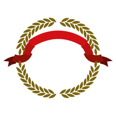 golden olive branches forming a circle with red ribbon on top vector illustration