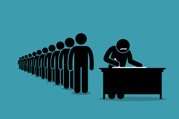 People in line and queue signing for petition with signatures. Vector artwork depicts protest, voting, registration, and declaration. - obrazy, fototapety, plakaty