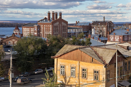 View of the old Zhigulevsky brewery in Samara city, Russia. The factory is one of the oldest breweries in Russia, was built in 1881 by Austrian citizen Alfred von Vacano.
