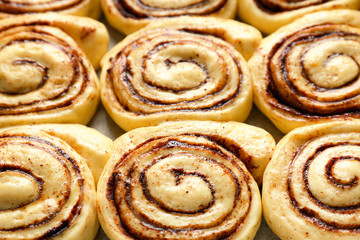 Raw cinnamon buns, closeup