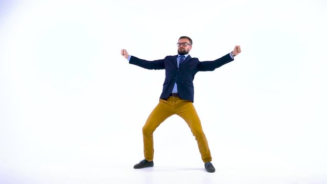 Professional business people having fun dancing like crazy