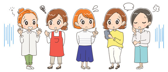 アラサー世代の主婦グループのイラスト