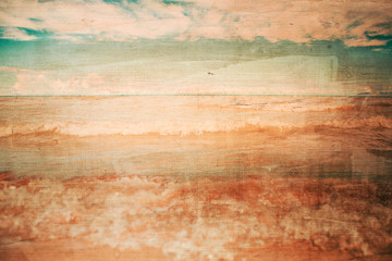 Beach background with waves on wooden boards