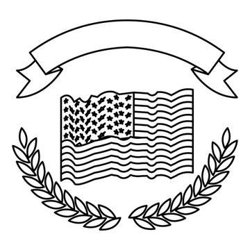 united states flag with olive branch arch on bottom and thick ribbon on top in monochrome silhouette vector illustration