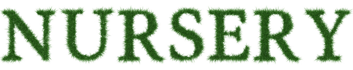 Nursery - 3D rendering fresh Grass letters isolated on whhite background.
