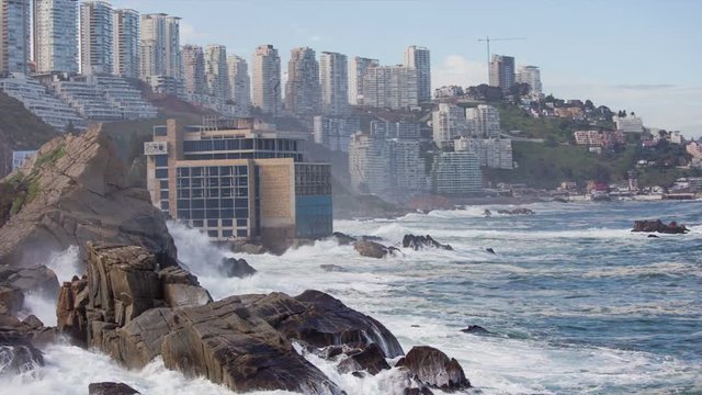Coast of Vina del Mar during a swell. Chile