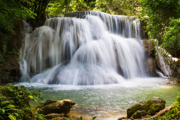 Beautiful waterfall in the national park forest at Huai Mae Khamin Waterfall, Kanchanaburi Thailand