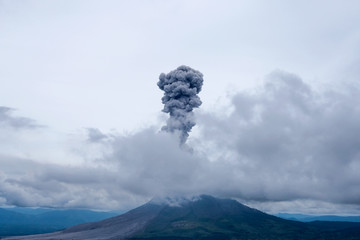 Sinabung Volcano eruption. Berastagi, North Sumatra, Indonesia.