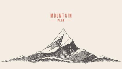 Mountain logo style hand drawn vector illustration