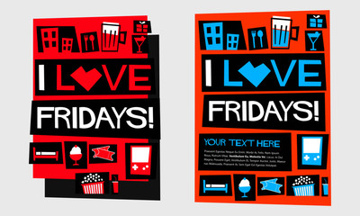 I Love Fridays! (Flat Style Vector Illustration Weekend Quote Poster Design)