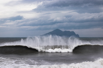 Beautiful Wave breaks on the coast of Taiwan