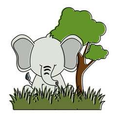 cute elephant in landscape