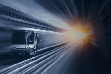 fast speed train in metro at high speedy with motion blur effect for moving fastest business transport background concept