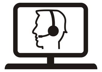 Computer, screen with person, vector icon