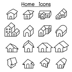 Home, House icon set in thin line style